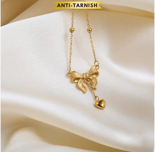 Bow Knot Heart Tassel Necklace