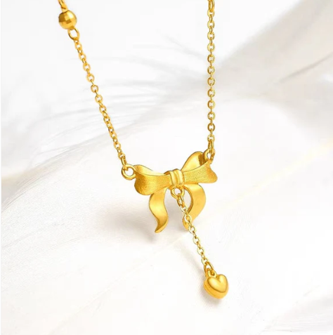 Bow Knot Heart Tassel Necklace