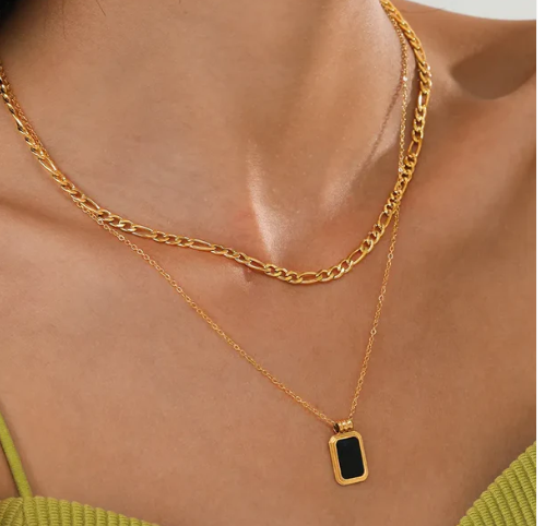 Square Pendant Stainless Steel Cuban Chain Necklace
