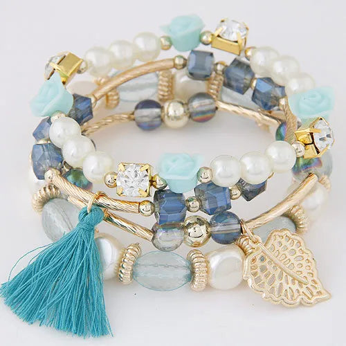 Flower Alloy Pearl Gemstones Bracelet