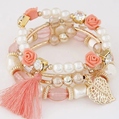 Flower Alloy Pearl Gemstones Bracelet