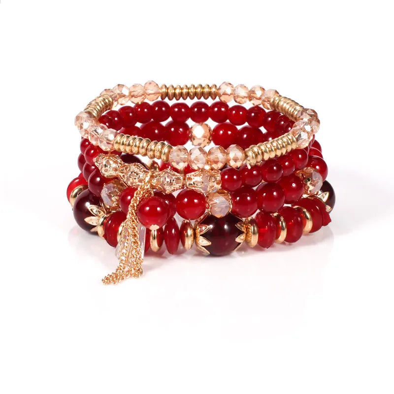 Bohemian Red Rhinestones Imitation Pearl Bracelet