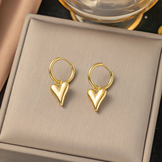 Pointed Heart Gold Plated Earring