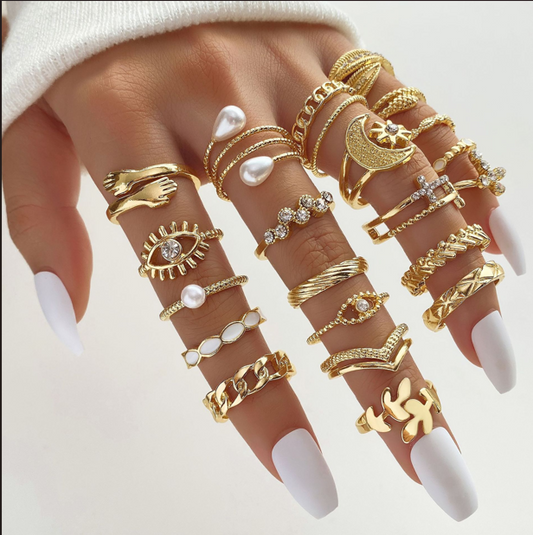 23 Pcs Classic Style Geometric Alloy Women's Open Rings
