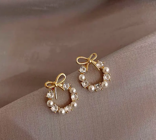 Pearl Blossom Bow Hoops