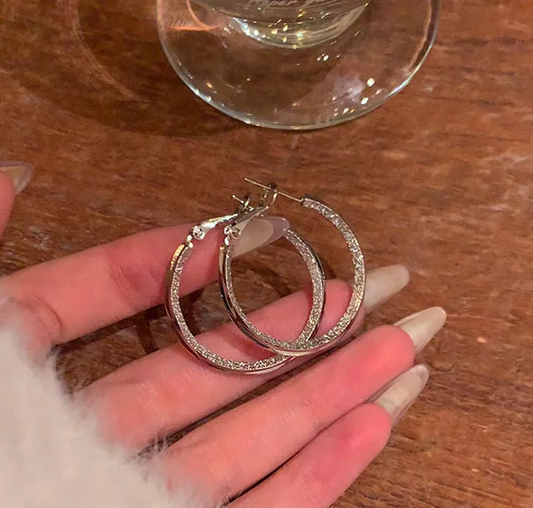 Silver Sparkle Hoops