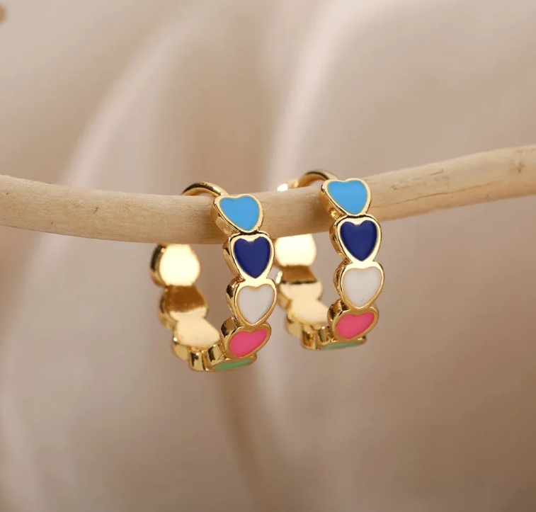 Multicolor Heart  Gold Plated Anti-Tarnish Earring
