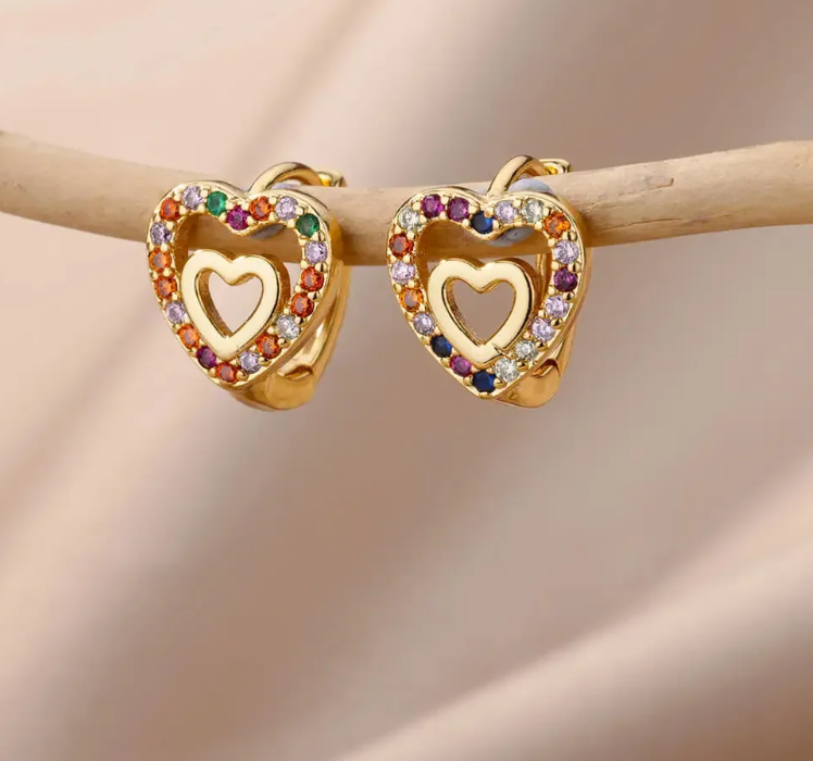Heart in Heart Gold Plated Anti-Tarnish Earring