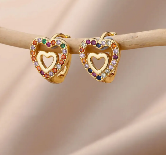Heart in Heart Gold Plated Anti-Tarnish Earring