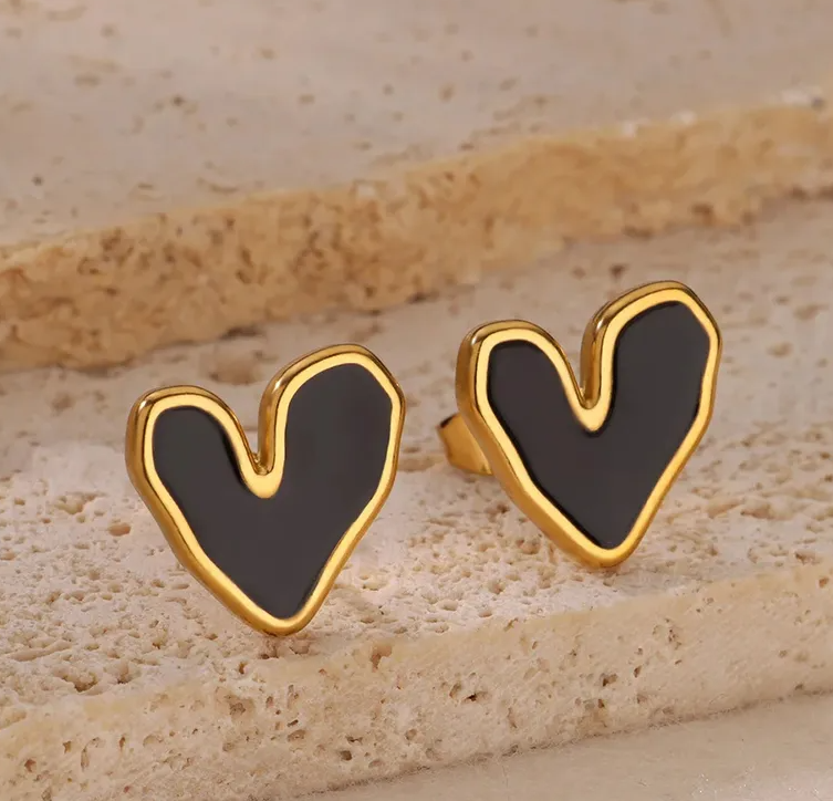 Black Heart  Gold Plated Anti-Tarnish Earring