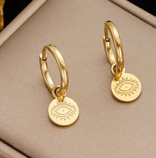 Evil Eye's in circle Gold Plated Earring