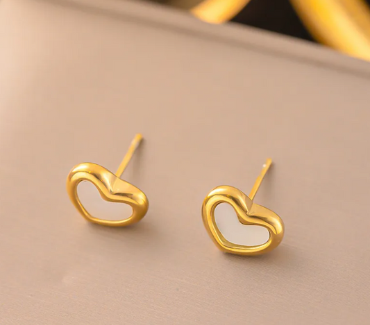 White Heart Gold Plated Anti-Tarnish Stud
