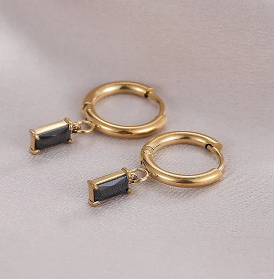 Black Diamond Gold Platted Anti-Tarnish Earring