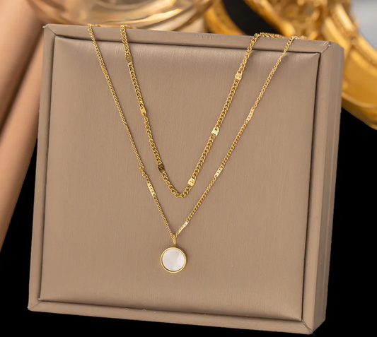 Double Round White Shell 18k Gold Platted Anti-Tarnish