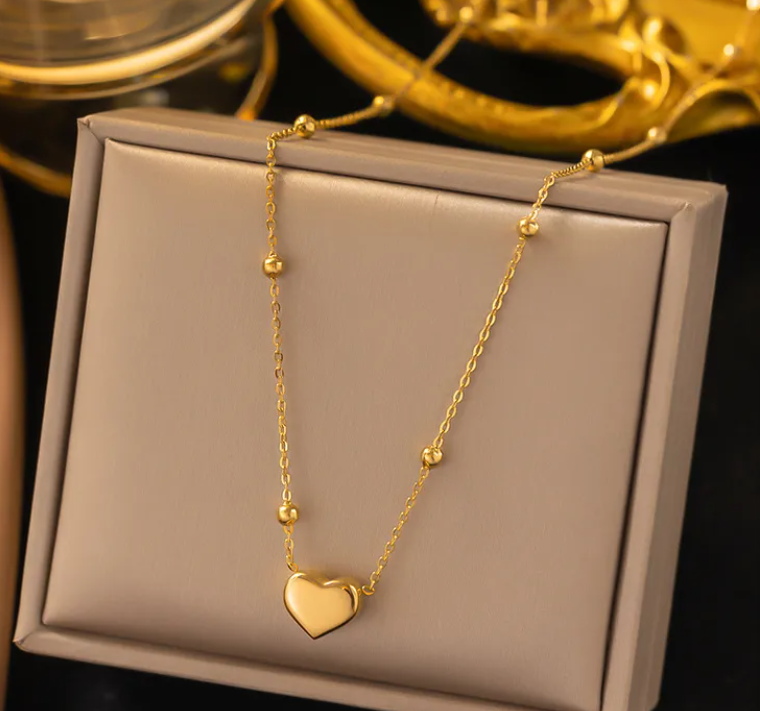 Heart with Beads Anti-Tarnish and Gold Platted Necklace
