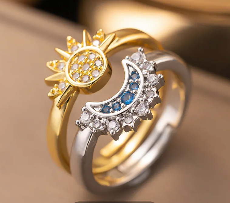 Sun Moon Gold Plated Anti-Tarnish Ring