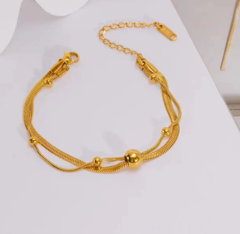 Double Layer Round Bead Snake Chain Bracelet