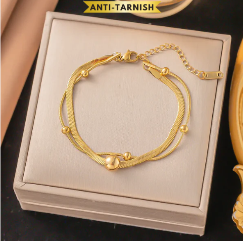 Double Layer Round Bead Snake Chain Bracelet