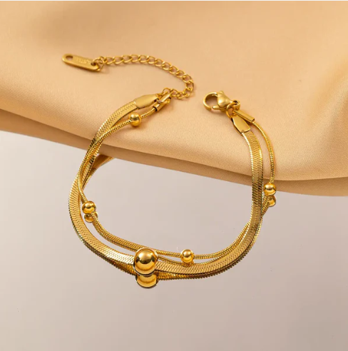 Double Layer Round Bead Snake Chain Bracelet