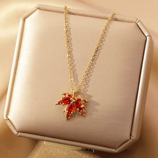 Red Maple Leaf Titanium Steel Necklace